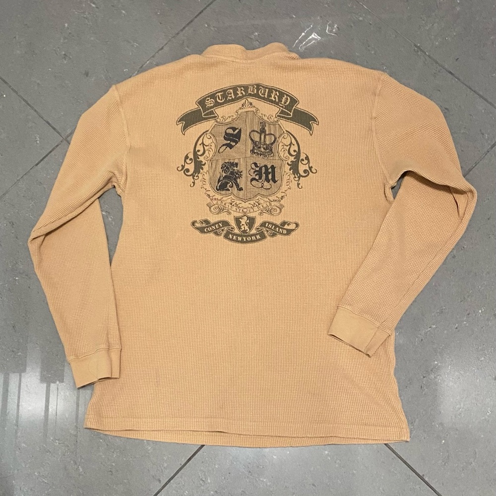 Tan Long Sleeve Tee with Graphic Design